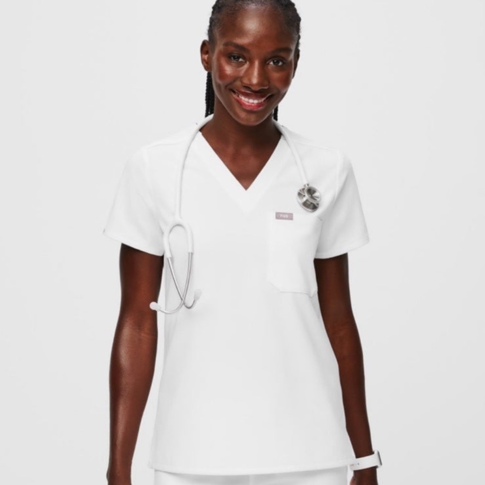 COPY - FIG Clothing Catarina One-Pocket Scrub Top in white